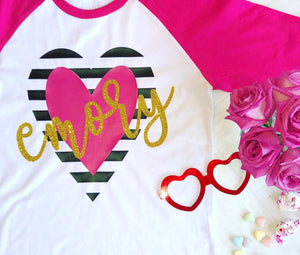 Girls Valentine's Day Shirt, Valentine's Day Shirt for Girls, Monogrammed Valentine's Day Shirt, Personalized Valentine's Shirt