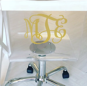 Acrylic Chair Monogram - Ghost Chair Monogram - Vinyl Chair Decal - Monogram Decal - Wedding Chair Sign - Chair Decal - Dorm - Office