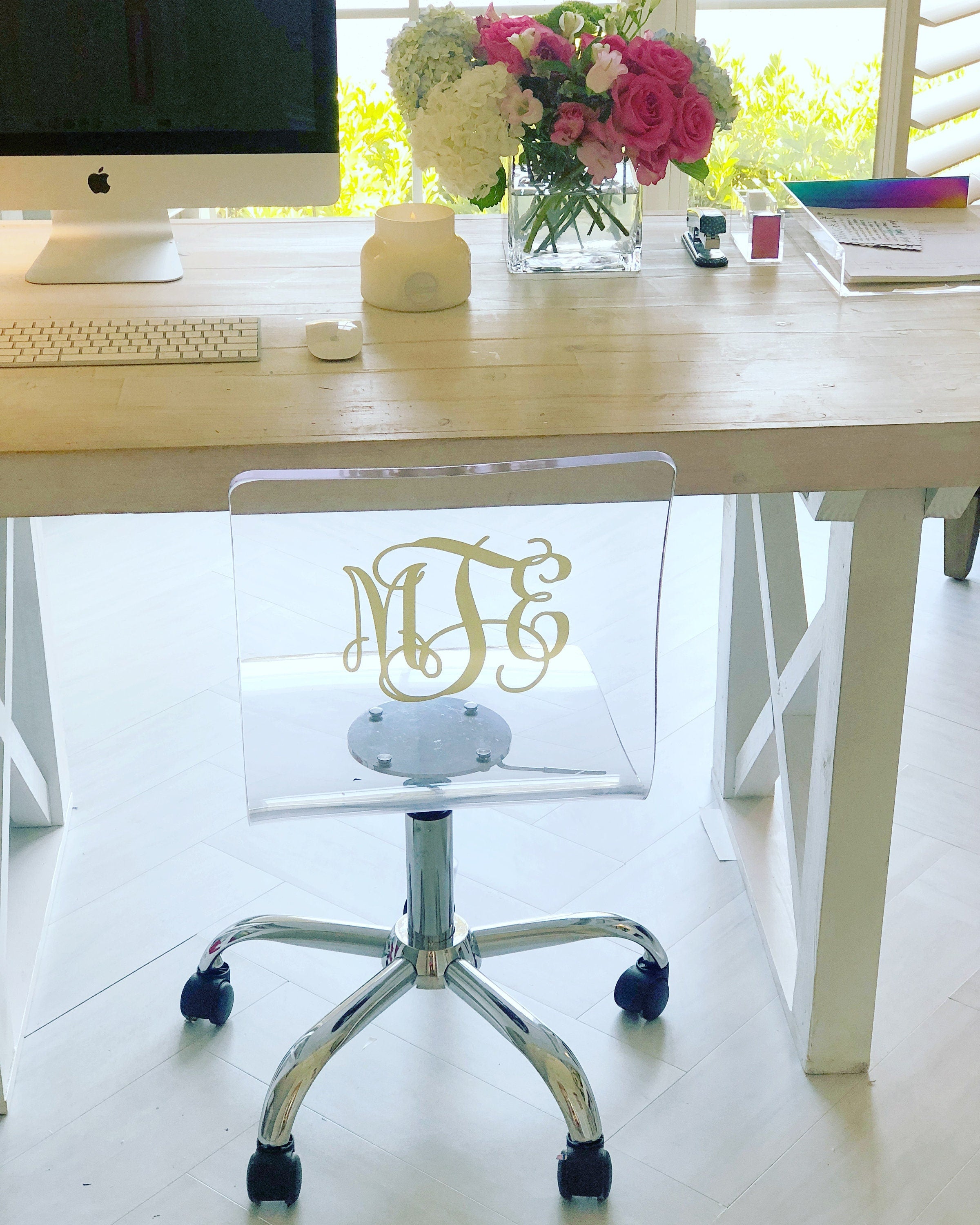 Acrylic Chair Monogram - Ghost Chair Monogram - Vinyl Chair Decal - Monogram Decal - Wedding Chair Sign - Chair Decal - Dorm - Office