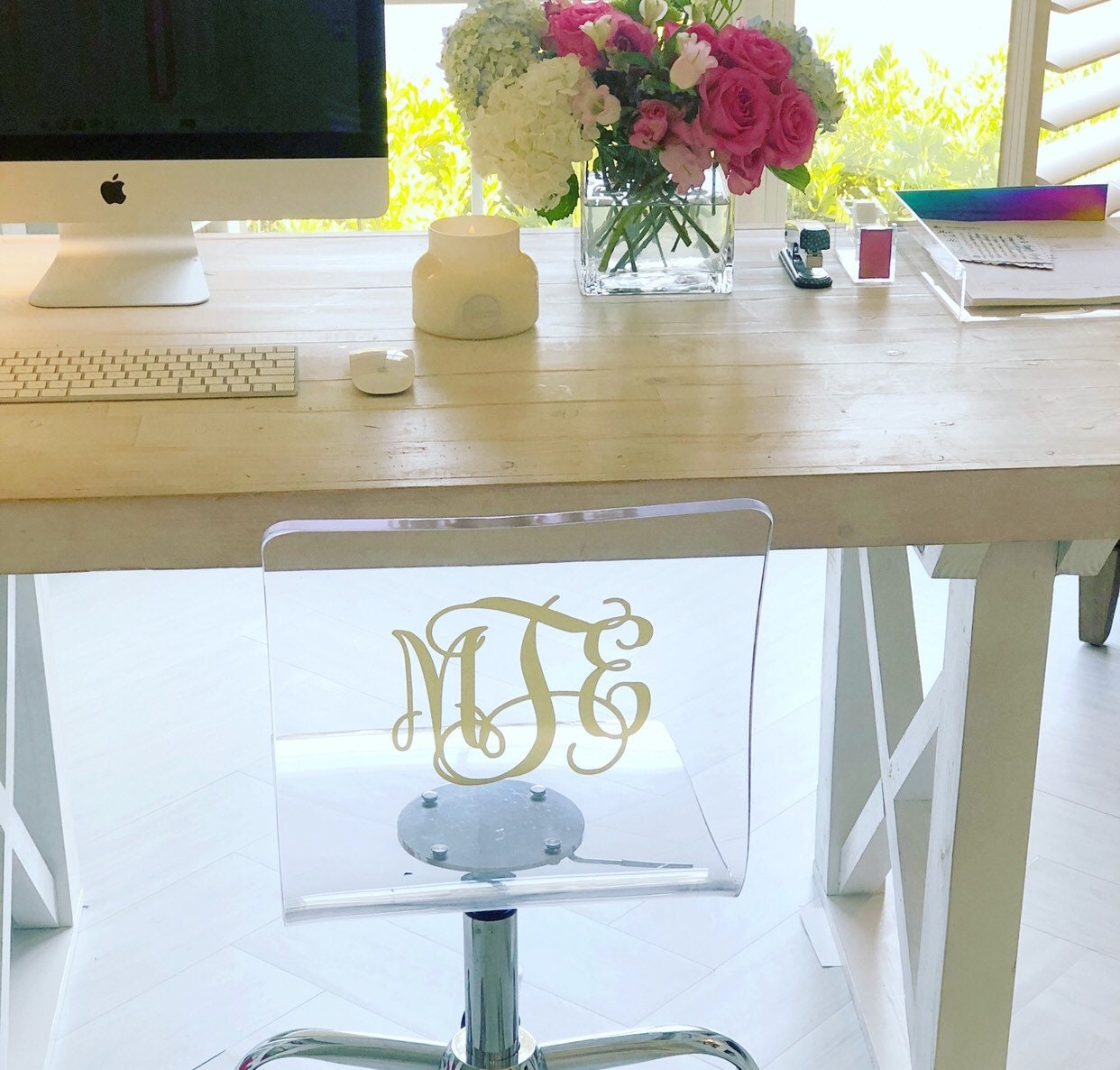 Acrylic Chair Monogram - Ghost Chair Monogram - Vinyl Chair Decal - Monogram Decal - Wedding Chair Sign - Chair Decal - Dorm - Office