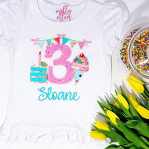 Girls Monogrammed Birthday Shirt - Birthday Cake - Ice Cream - Personalized Kids Birthday Shirt - Applique Shirt - Ruffle Tee - 3rd Birthday