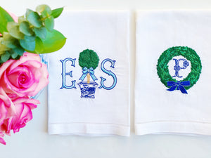 Monogrammed Christmas Linen Tea Towel, Personalized Hand Towel, Housewarming Gift, Christmas Gift, Embroidered, Hostess Gift,