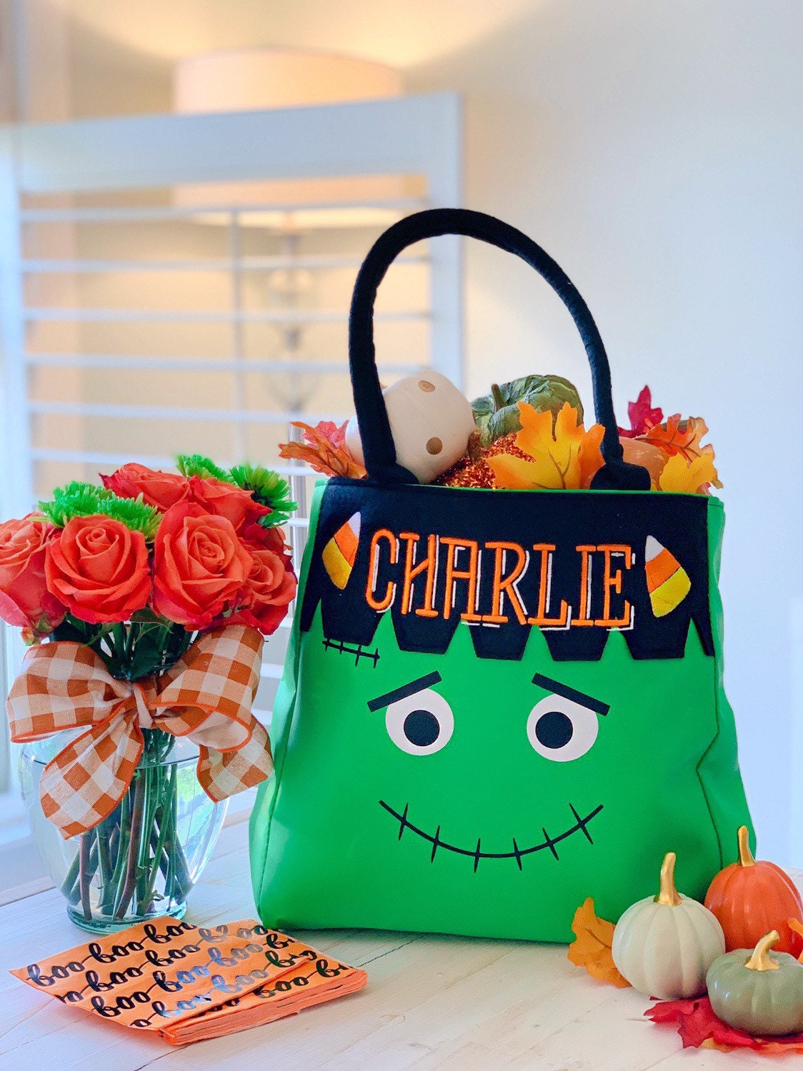 Monogrammed Halloween Trick or Treat Bag, Monogrammed Halloween Bag, Personalized Halloween Bag, Custom Halloween Bag, Candy Bag