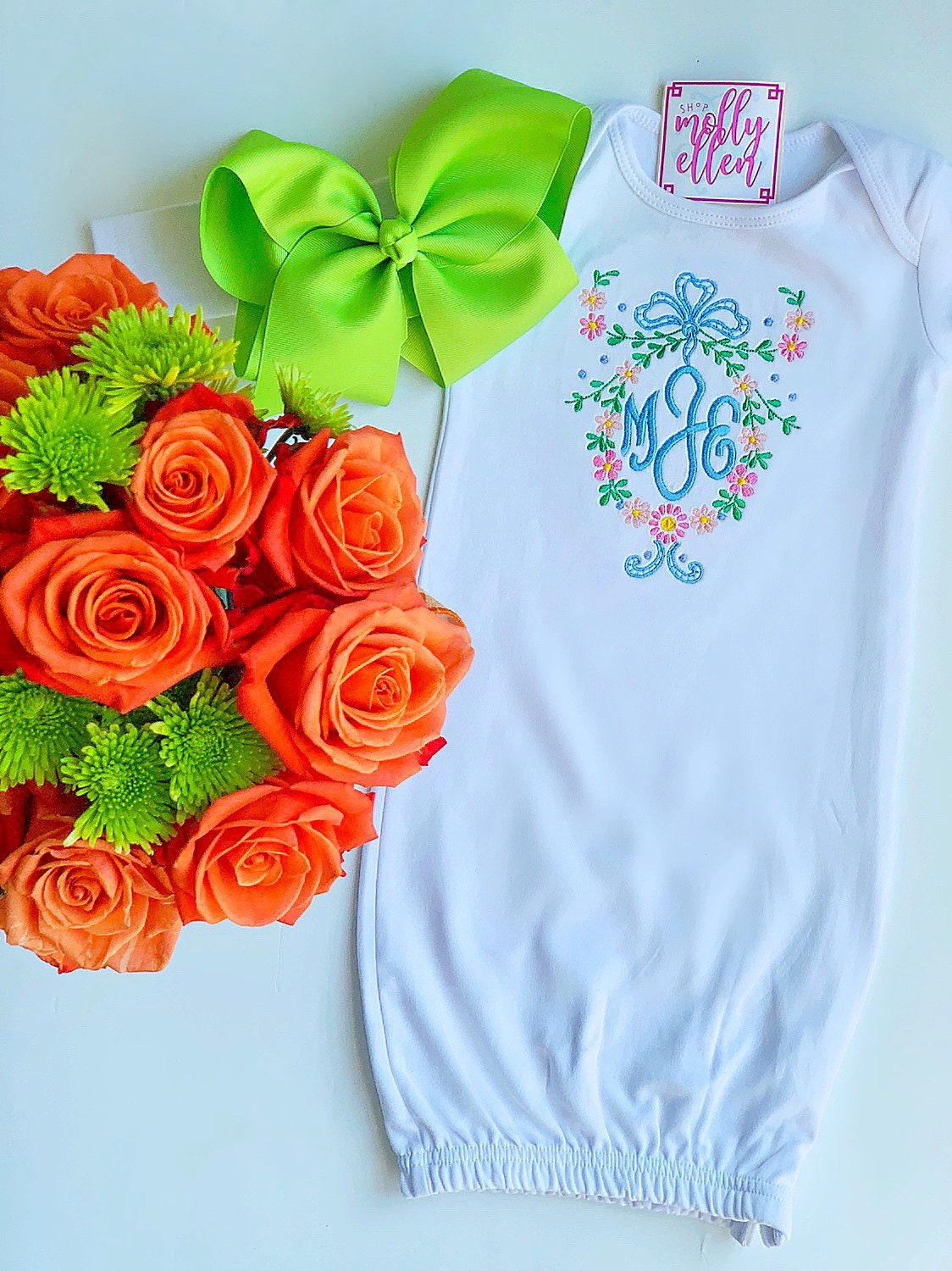 Baby Girl Coming Home Outfit, Monogrammed, Personalized, Newborn Coming Home, Gown, Baby Shower Gift, Monogram Gown, Baby Girl Gown, Custom