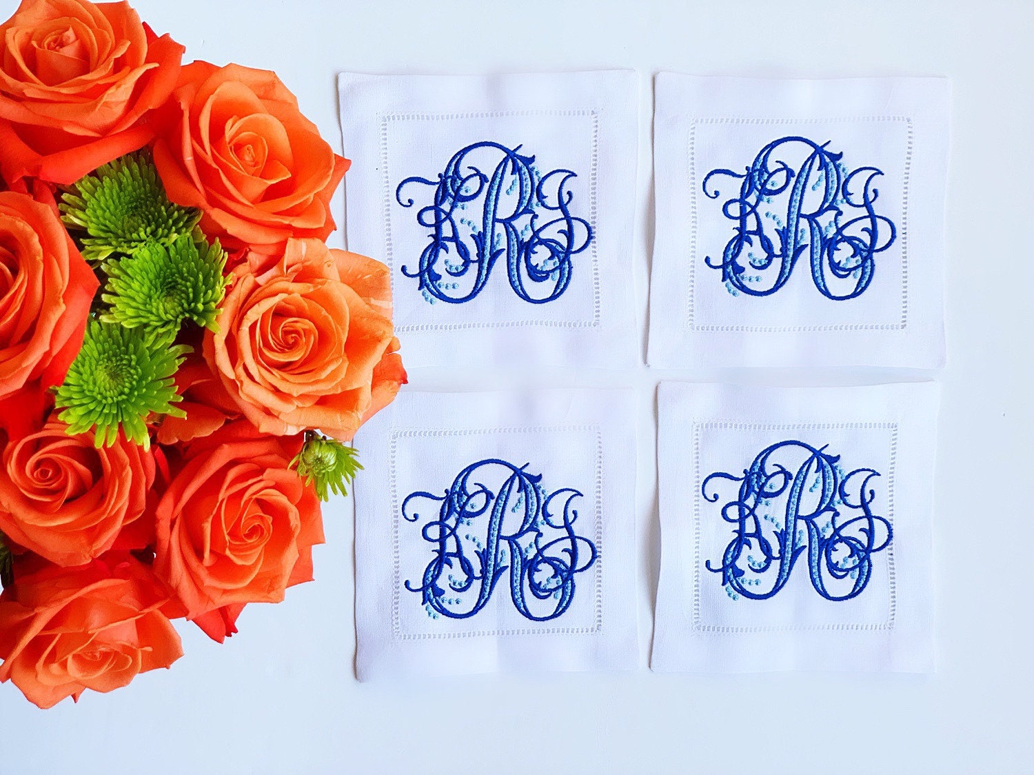 Monogrammed Cocktail Napkins, Embroidered Linen Napkins, Hostess Gift, Housewarming Gift, Wedding Gift, Gifts for Her, Personalized Gift