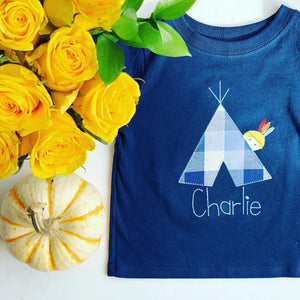 Boys Thanksgiving Shirt, Thanksgiving Onesie, Toddler Thanksgiving Shirt, Monogrammed, Embroidered, Vintage Stitch, Applique Teepee