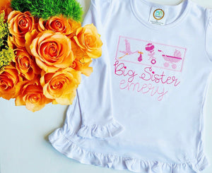 Girls Big Sister Shirt, Monogrammed Shirt, Personalized Sibling Shirt, Vintage Stitch, Monogrammed Big Sis