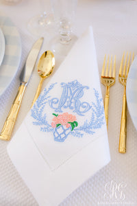 Randi Garrett Design Ginger Jar Linen Dinner Napkins - Set of Monogrammed Dinner Napkins - Embroidered Dinner Table Linens