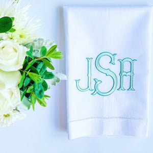 Linen Tea Towel - Monogrammed Linen Tea Towel - Embroidered Guest Towel