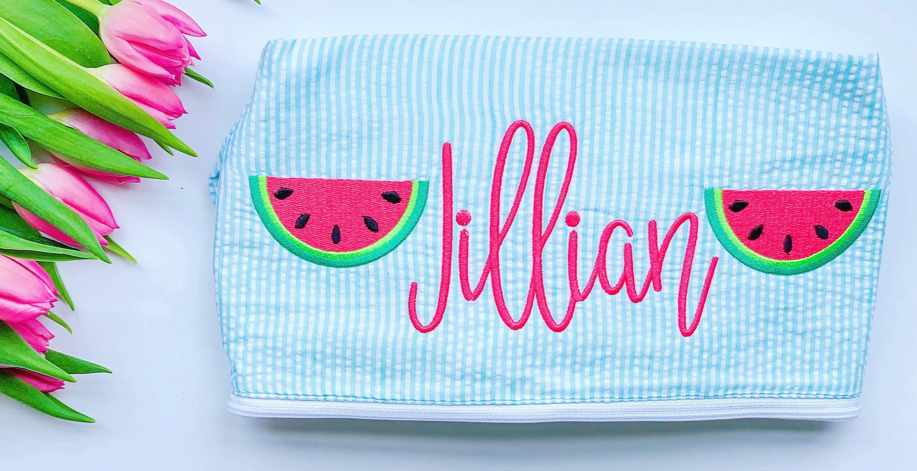 Monogrammed Puddle Jumper Cover, Seersucker Monogrammed Puddle Jumper Cover, Personalized Swim Jumper Cover