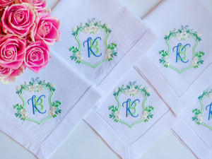 Custom Wedding Crest Linen Dinner Napkins - Personalized Gift - Monogrammed - Embroidered - Wedding Gift - Wedding Crest