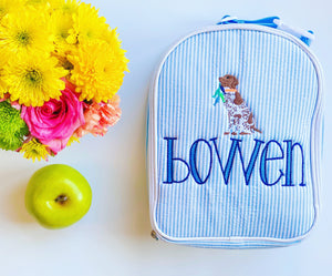 Monogrammed Seersucker Lunchbox, Seersucker Insulated Lunch Bag, Seersucker Bag, Personalized Lunch Box, Back to School