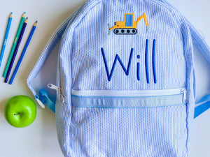 Monogrammed Seersucker Backpack, Seersucker School Bag, Seersucker Bag, Monogrammed Diaper Bag, School Bag, Book Bag, Personalized Backpack