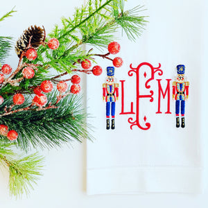 Monogrammed Christmas Linen Tea Towel, Personalized Hand Towel, Housewarming Gift, Christmas Gift, Embroidered, Hostess Gift,