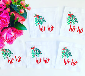 Monogrammed Christmas Cocktail Napkins, Holiday Cocktail Napkins, Embroidered Christmas Linen Coasters, Christmas Gift