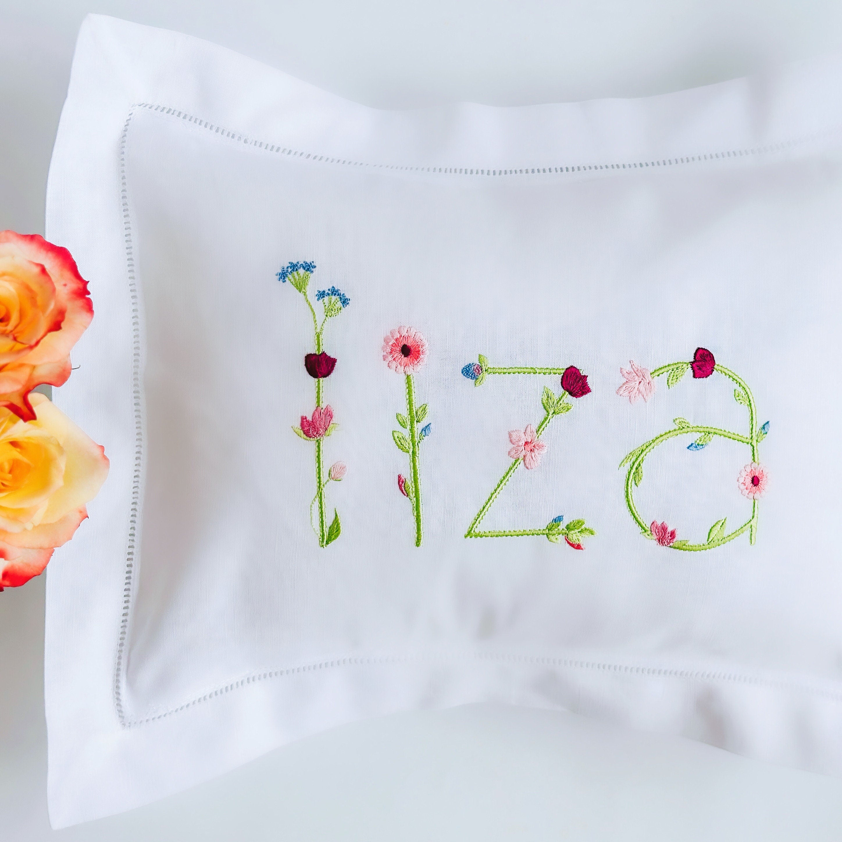 Floral Monogrammed Baby Pillow, Boudoir Baby Pillow, Personalized Baby Gift, Decorative Throw Pillow, Nursery Pillow, Boudoir Pillow