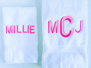 Monogrammed Towel Set, Monogrammed Hand Towel and Bath Towel Set