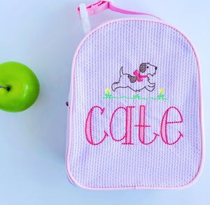 Monogrammed Seersucker Lunchbox, Seersucker Insulated Lunch Bag, Seersucker Bag, Personalized Lunch Box, Back to School